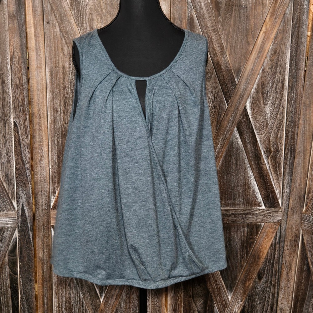 Emery Rose Heather Blue Gray Draped‎ Crossover Keyhole Tank Top 1XL JIT11908572